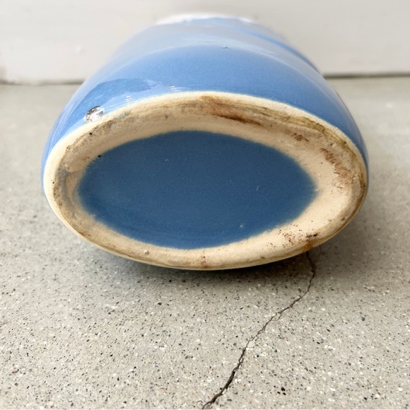 Vintage Drip Glaze Draped Deco Vase with Kintsugi Delphinium Blue Midcen… - Picture 8 of 9